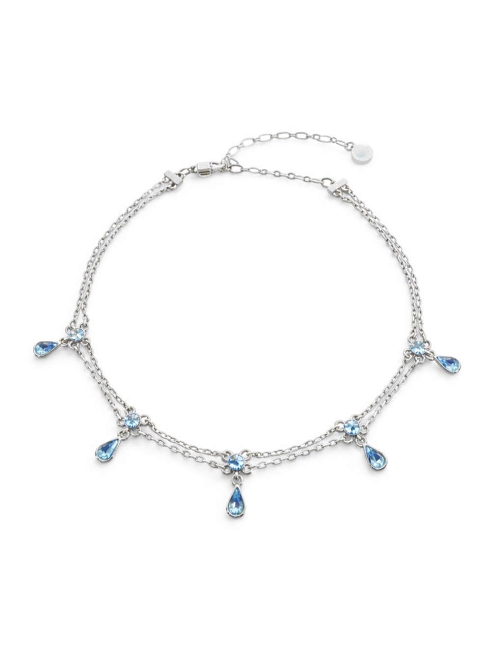 Givenchy Double Chain Choker Necklace Blue Teardrop Crystals